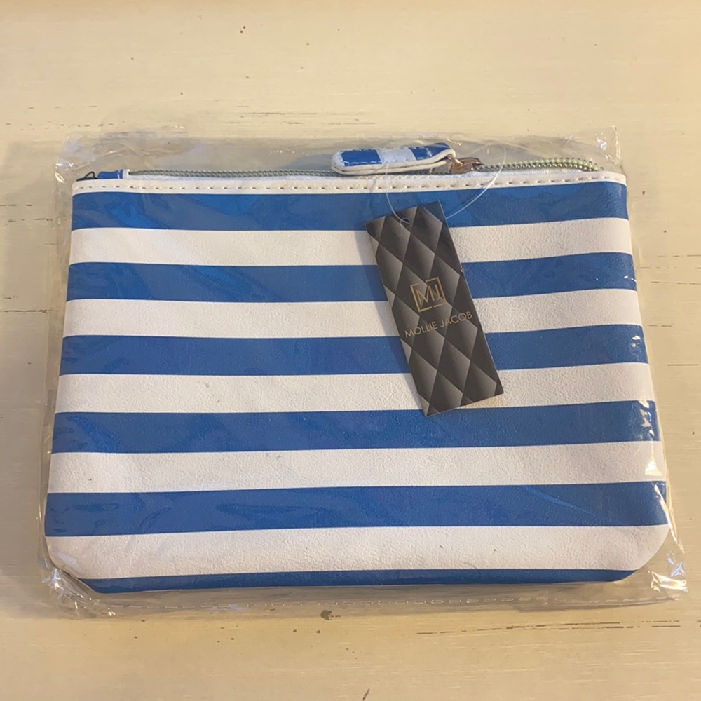 Mollie Jacob Blue & White Striped Makeup Bag